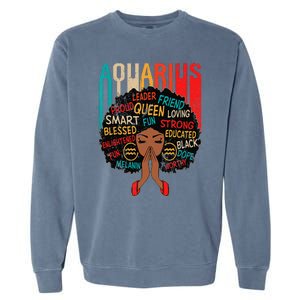 Aquarius Queen Zodiac Birthday Afro Woman Black Garment-Dyed Sweatshirt