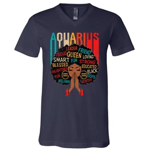 Aquarius Queen Zodiac Birthday Afro Woman Black V-Neck T-Shirt