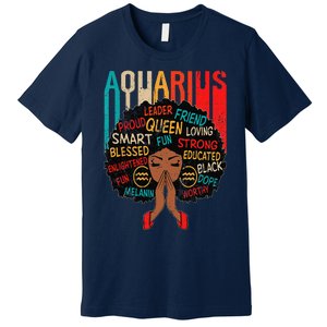 Aquarius Queen Zodiac Birthday Afro Woman Black Premium T-Shirt