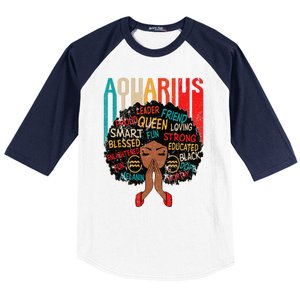 Aquarius Queen Zodiac Birthday Afro Woman Black Baseball Sleeve Shirt