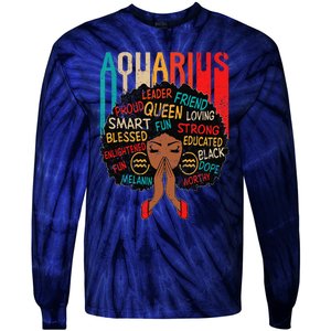 Aquarius Queen Zodiac Birthday Afro Woman Black Tie-Dye Long Sleeve Shirt