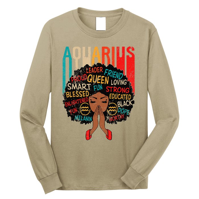 Aquarius Queen Zodiac Birthday Afro Woman Black Long Sleeve Shirt