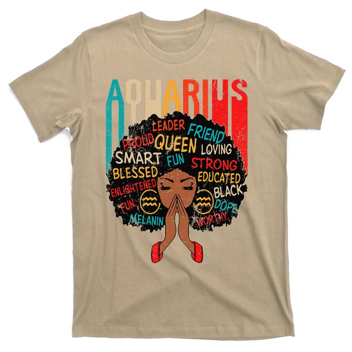 Aquarius Queen Zodiac Birthday Afro Woman Black T-Shirt