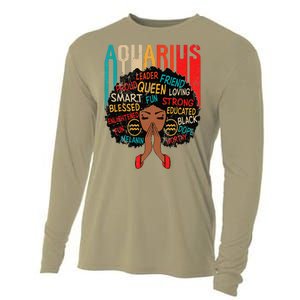 Aquarius Queen Zodiac Birthday Afro Woman Black Cooling Performance Long Sleeve Crew