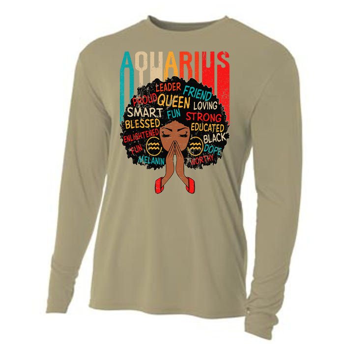 Aquarius Queen Zodiac Birthday Afro Woman Black Cooling Performance Long Sleeve Crew