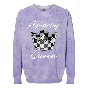 Aquarius Queen Zodiac Sign With Checkerboard Pattern Crown Gift Colorblast Crewneck Sweatshirt