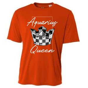 Aquarius Queen Zodiac Sign With Checkerboard Pattern Crown Gift Cooling Performance Crew T-Shirt