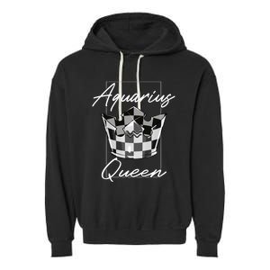 Aquarius Queen Zodiac Sign With Checkerboard Pattern Crown Gift Garment-Dyed Fleece Hoodie