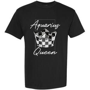 Aquarius Queen Zodiac Sign With Checkerboard Pattern Crown Gift Garment-Dyed Heavyweight T-Shirt