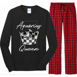 Aquarius Queen Zodiac Sign With Checkerboard Pattern Crown Gift Long Sleeve Pajama Set