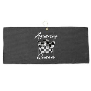 Aquarius Queen Zodiac Sign With Checkerboard Pattern Crown Gift Large Microfiber Waffle Golf Towel