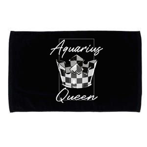 Aquarius Queen Zodiac Sign With Checkerboard Pattern Crown Gift Microfiber Hand Towel