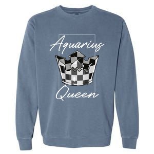 Aquarius Queen Zodiac Sign With Checkerboard Pattern Crown Gift Garment-Dyed Sweatshirt