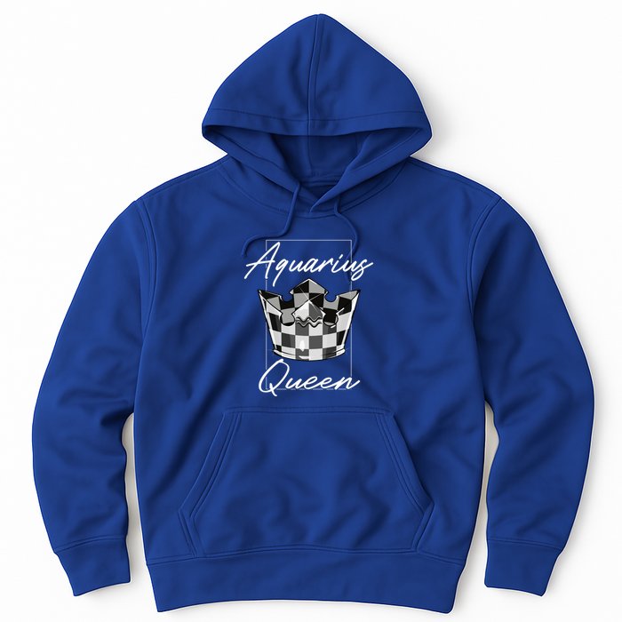 Aquarius Queen Zodiac Sign With Checkerboard Pattern Crown Gift Hoodie