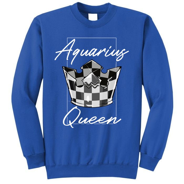 Aquarius Queen Zodiac Sign With Checkerboard Pattern Crown Gift Sweatshirt