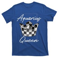 Aquarius Queen Zodiac Sign With Checkerboard Pattern Crown Gift T-Shirt