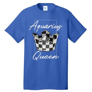 Aquarius Queen Zodiac Sign With Checkerboard Pattern Crown Gift Tall T-Shirt