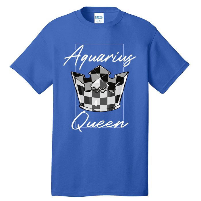 Aquarius Queen Zodiac Sign With Checkerboard Pattern Crown Gift Tall T-Shirt