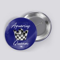 Aquarius Queen Zodiac Sign With Checkerboard Pattern Crown Gift Button