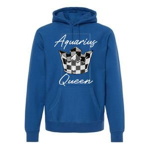 Aquarius Queen Zodiac Sign With Checkerboard Pattern Crown Gift Premium Hoodie