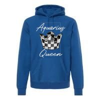 Aquarius Queen Zodiac Sign With Checkerboard Pattern Crown Gift Premium Hoodie