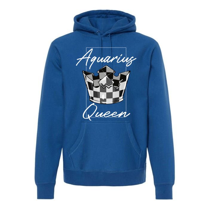 Aquarius Queen Zodiac Sign With Checkerboard Pattern Crown Gift Premium Hoodie