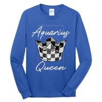 Aquarius Queen Zodiac Sign With Checkerboard Pattern Crown Gift Tall Long Sleeve T-Shirt