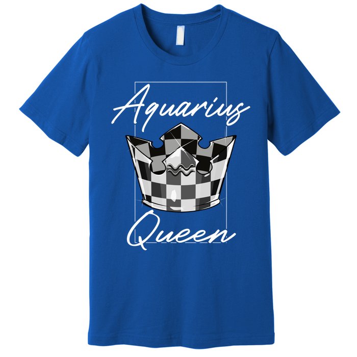 Aquarius Queen Zodiac Sign With Checkerboard Pattern Crown Gift Premium T-Shirt