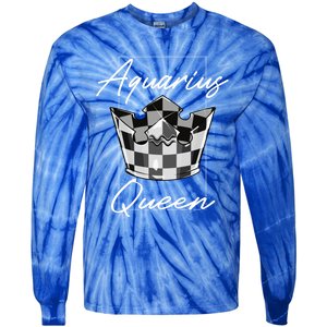 Aquarius Queen Zodiac Sign With Checkerboard Pattern Crown Gift Tie-Dye Long Sleeve Shirt