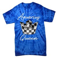 Aquarius Queen Zodiac Sign With Checkerboard Pattern Crown Gift Tie-Dye T-Shirt