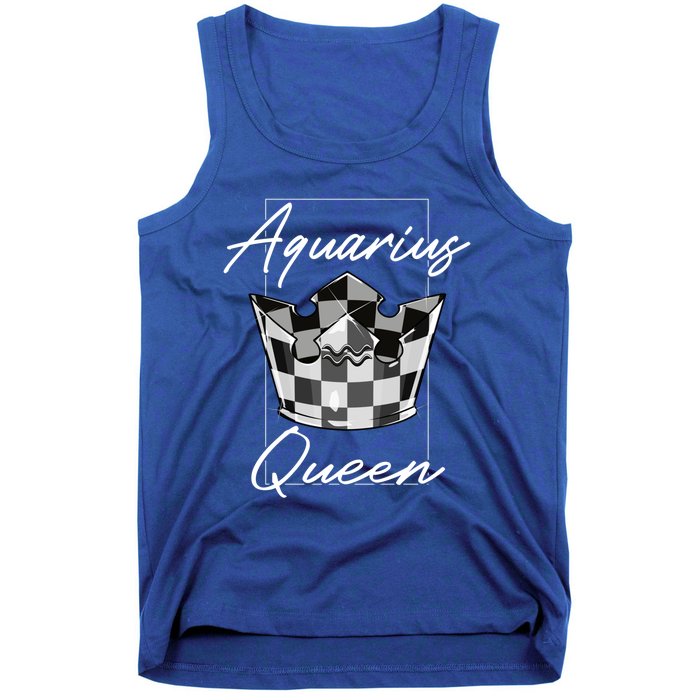 Aquarius Queen Zodiac Sign With Checkerboard Pattern Crown Gift Tank Top