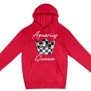 Aquarius Queen Zodiac Sign With Checkerboard Pattern Crown Gift Premium Pullover Hoodie