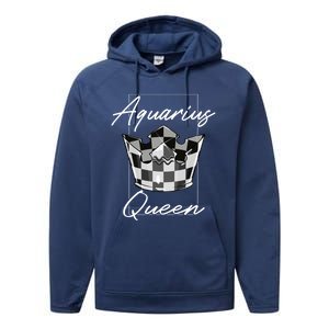 Aquarius Queen Zodiac Sign With Checkerboard Pattern Crown Gift Performance Fleece Hoodie