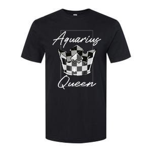 Aquarius Queen Zodiac Sign With Checkerboard Pattern Crown Gift Softstyle CVC T-Shirt