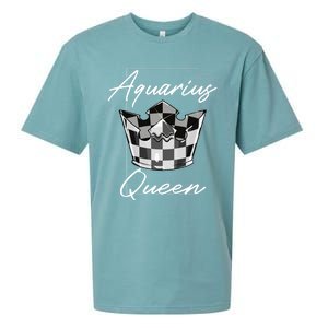 Aquarius Queen Zodiac Sign With Checkerboard Pattern Crown Gift Sueded Cloud Jersey T-Shirt