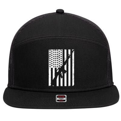 AR-15 Gun Vintage American Flag 7 Panel Mesh Trucker Snapback Hat