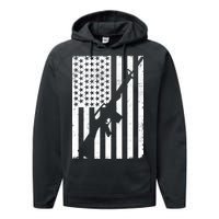 AR-15 Gun Vintage American Flag Performance Fleece Hoodie