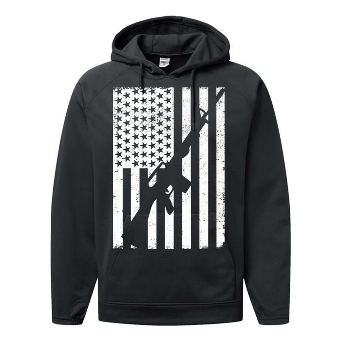 AR-15 Gun Vintage American Flag Performance Fleece Hoodie