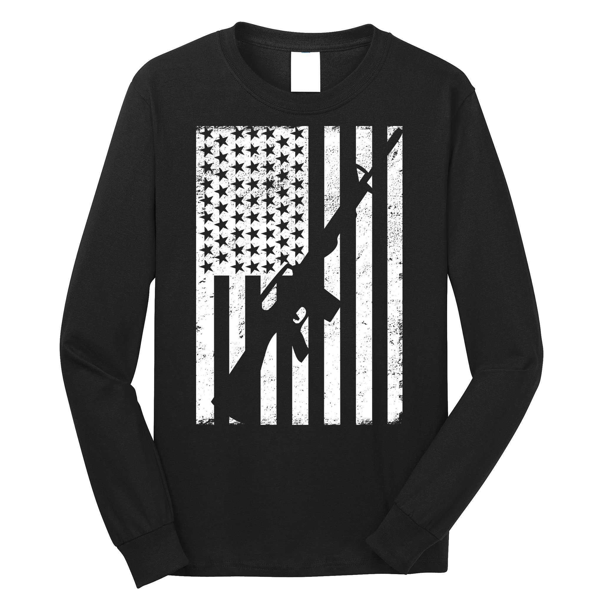 AR-15 Gun Vintage American Flag Long Sleeve Shirt