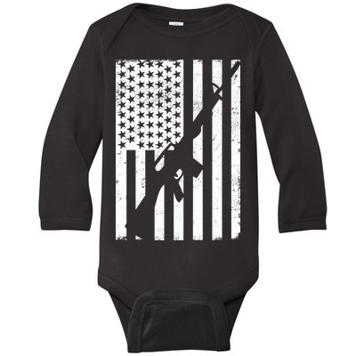 AR-15 Gun Vintage American Flag Baby Long Sleeve Bodysuit