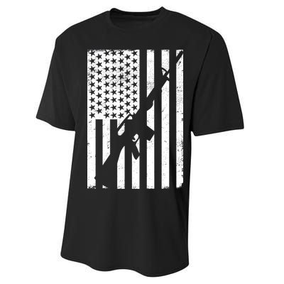 AR-15 Gun Vintage American Flag Performance Sprint T-Shirt