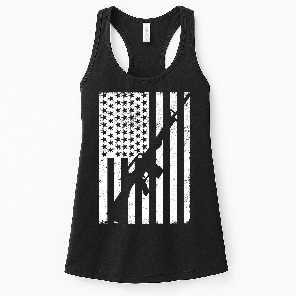AR-15 Gun Vintage American Flag Womens Tank Top