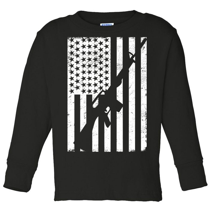 AR-15 Gun Vintage American Flag Toddler Long Sleeve Shirt