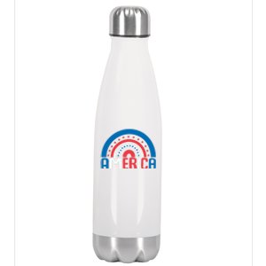 America Rainbow 4th Of July Usa Patriotic Gift Stainless Steel Insulated Water Bottle