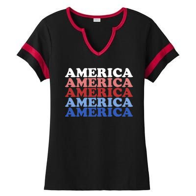 America Retro 4th Of July Ladies Halftime Notch Neck Tee