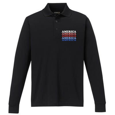 America Retro 4th Of July Performance Long Sleeve Polo