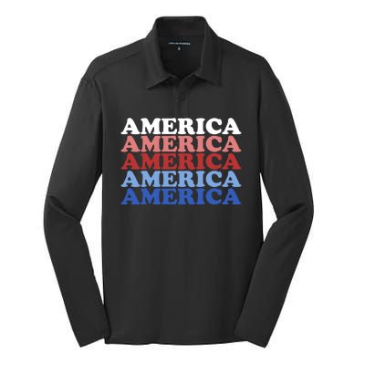 America Retro 4th Of July Silk Touch Performance Long Sleeve Polo