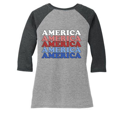 America Retro 4th Of July Women's Tri-Blend 3/4-Sleeve Raglan Shirt