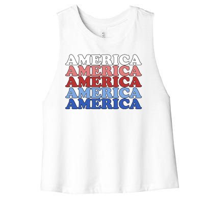 America Retro 4th Of July Women's Racerback Cropped Tank