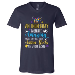 Autism Rocks ASD Support Unique Autistic Warrior Gift V-Neck T-Shirt